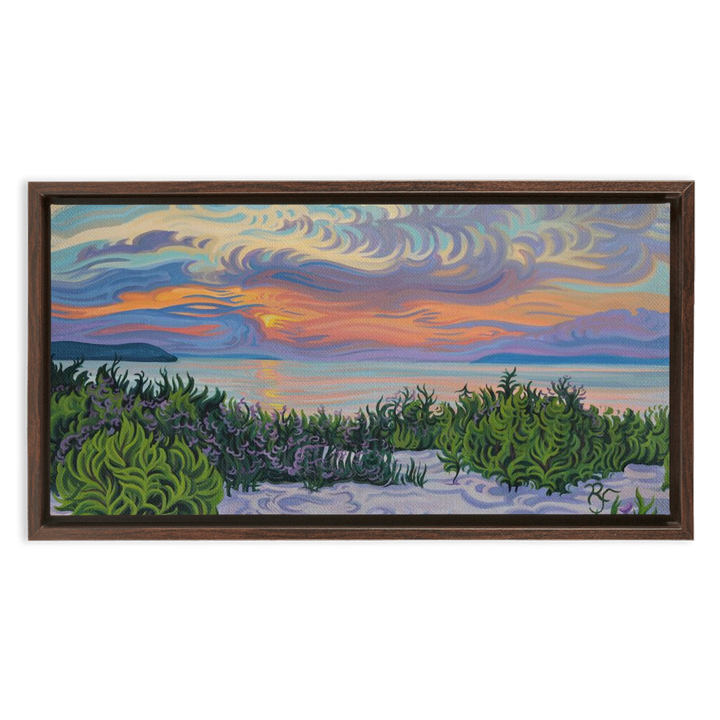 Lake Michigan Sunset Painting, Framed Canvas Print - Summer Scene