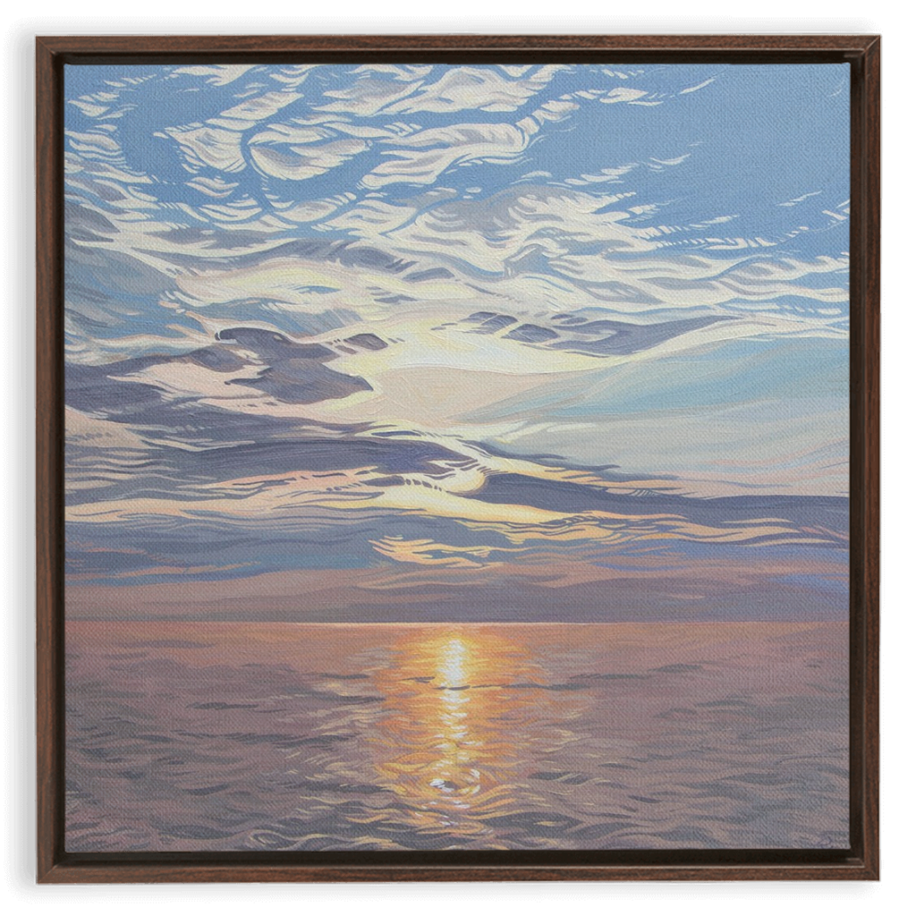 Lake Michigan Sunset Painting, Framed Canvas Print - “Be Still”
