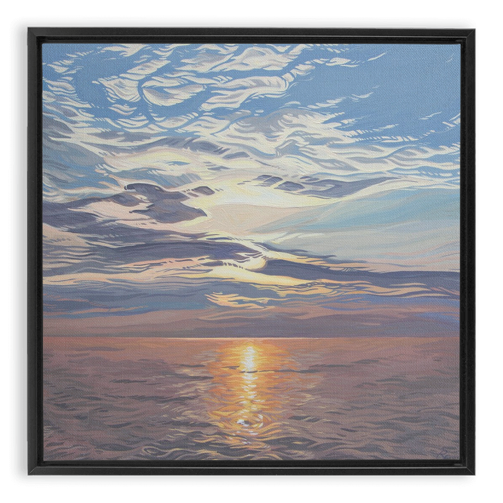 Lake Michigan Sunset Painting, Framed Canvas Print - “Be Still”
