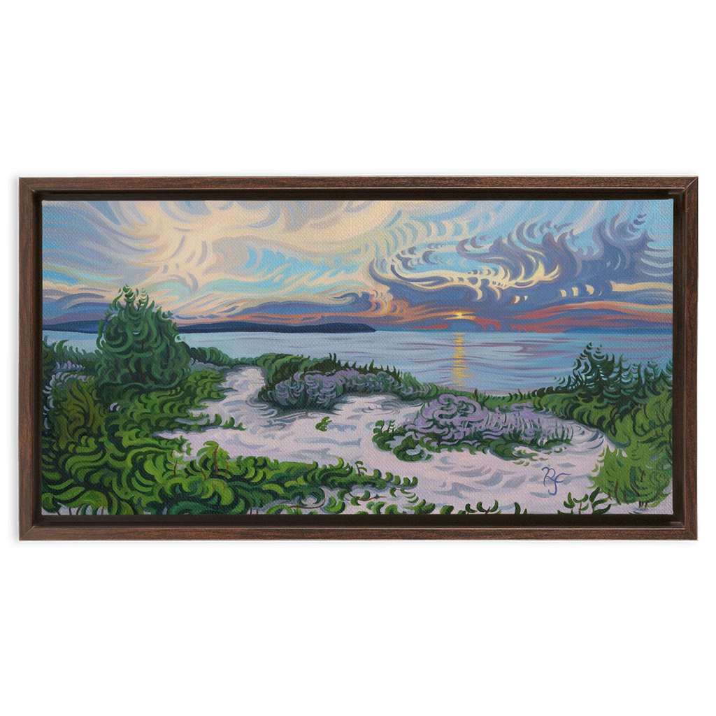 Lake Michigan Sunset, Beach Painting Framed Canvas Print - “Divine Moment”
