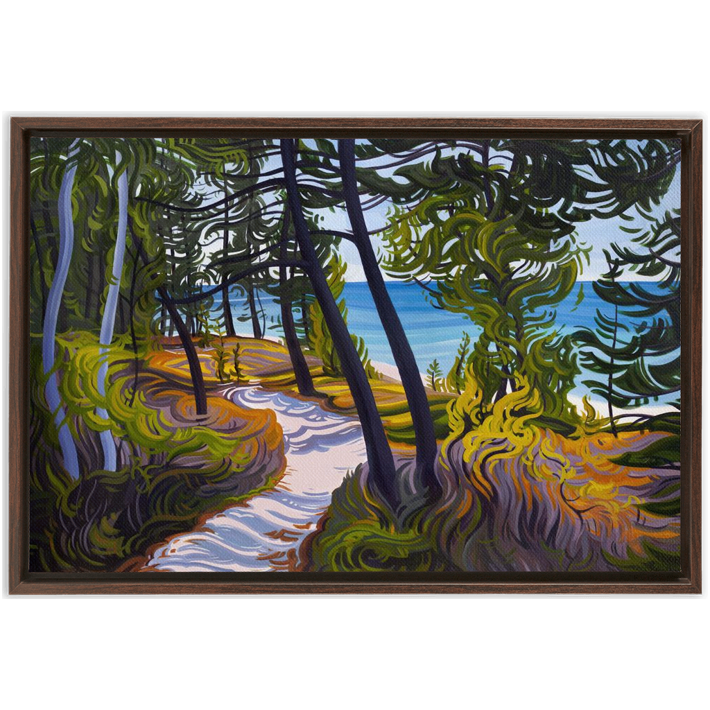 Pictured Rocks Trail Painting, Lake Superior Beach Framed Canvas Print - “The Evolving Adventure”