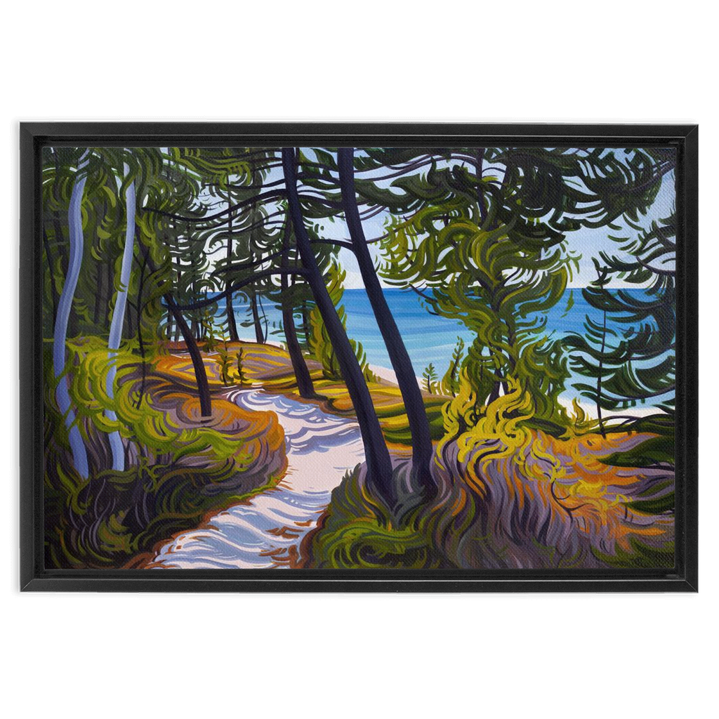 Pictured Rocks Trail Painting, Lake Superior Beach Framed Canvas Print - “The Evolving Adventure”