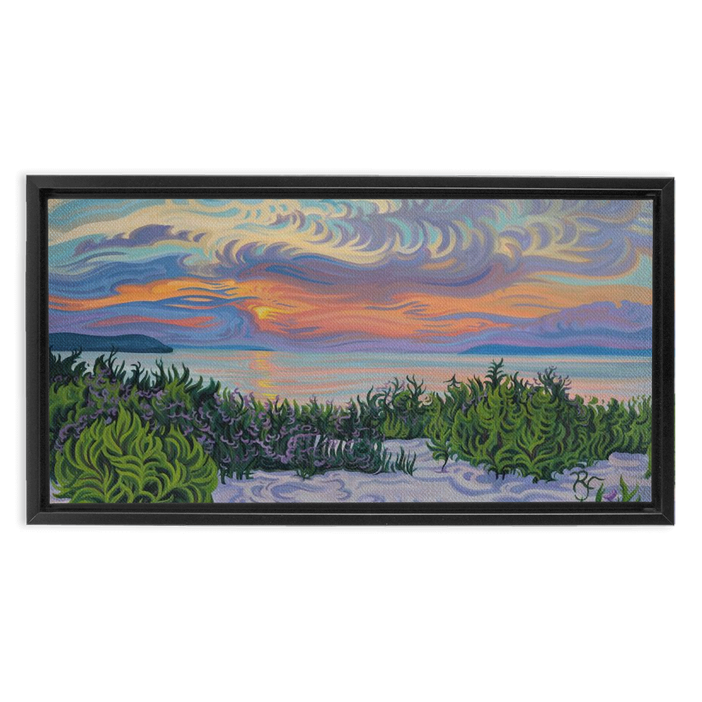 Lake Michigan Sunset Painting, Framed Canvas Print - Summer Scene