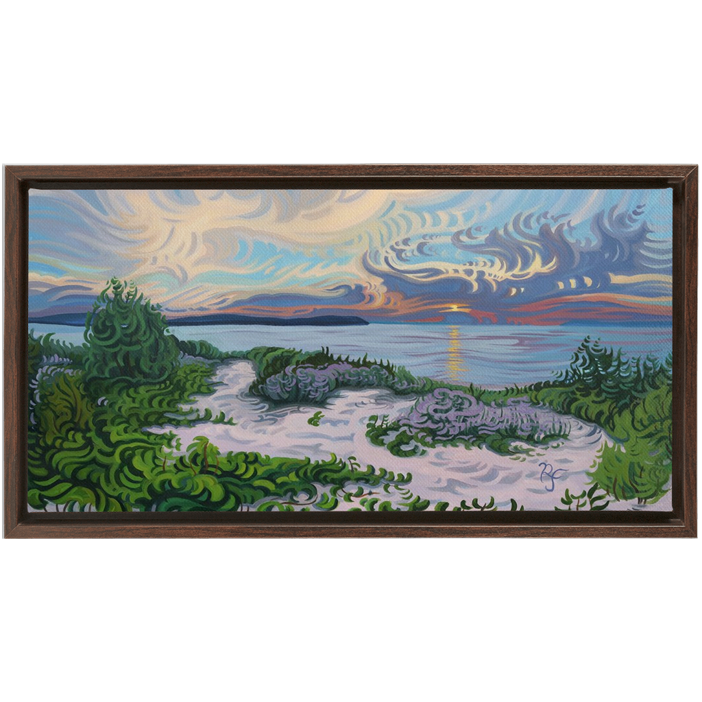 Lake Michigan Sunset, Beach Painting Framed Canvas Print - “Divine Moment”