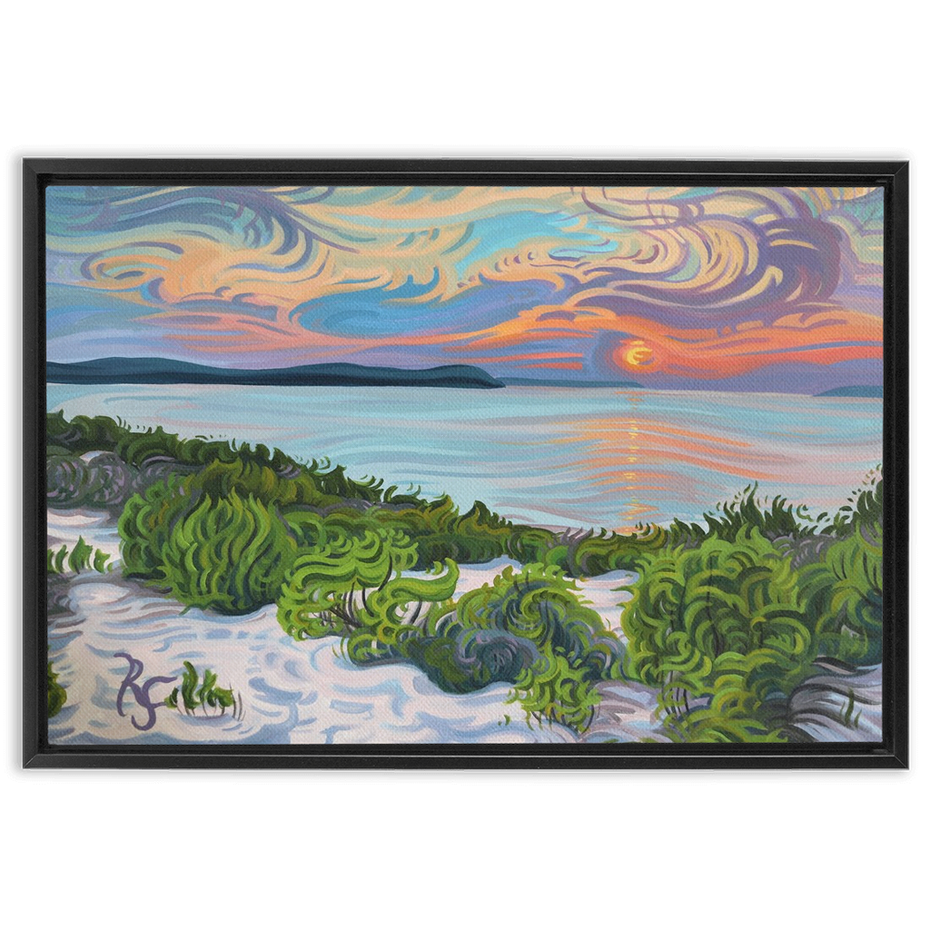 Lake Michigan Sunset, Framed Canvas Print - “Quiet Contemplation”