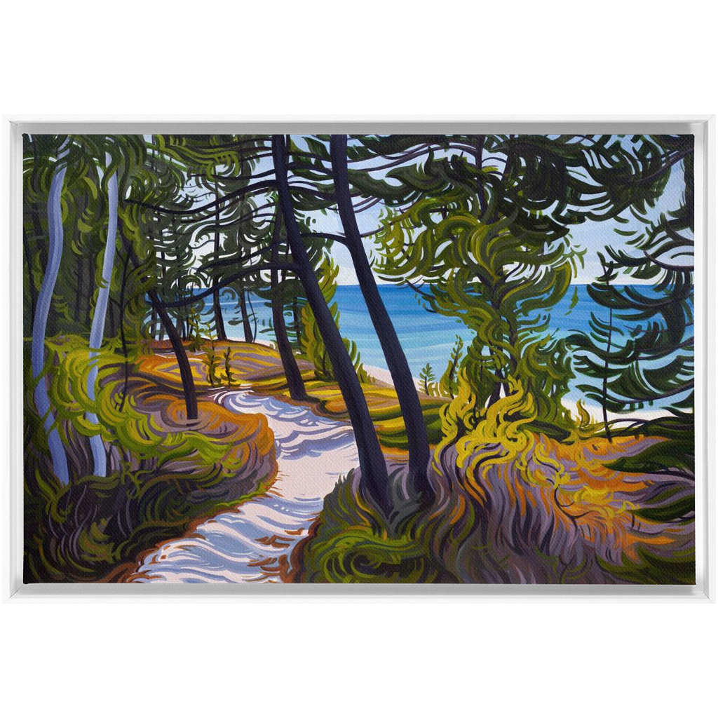 Pictured Rocks Trail Painting, Lake Superior Beach Framed Canvas Print - “The Evolving Adventure”