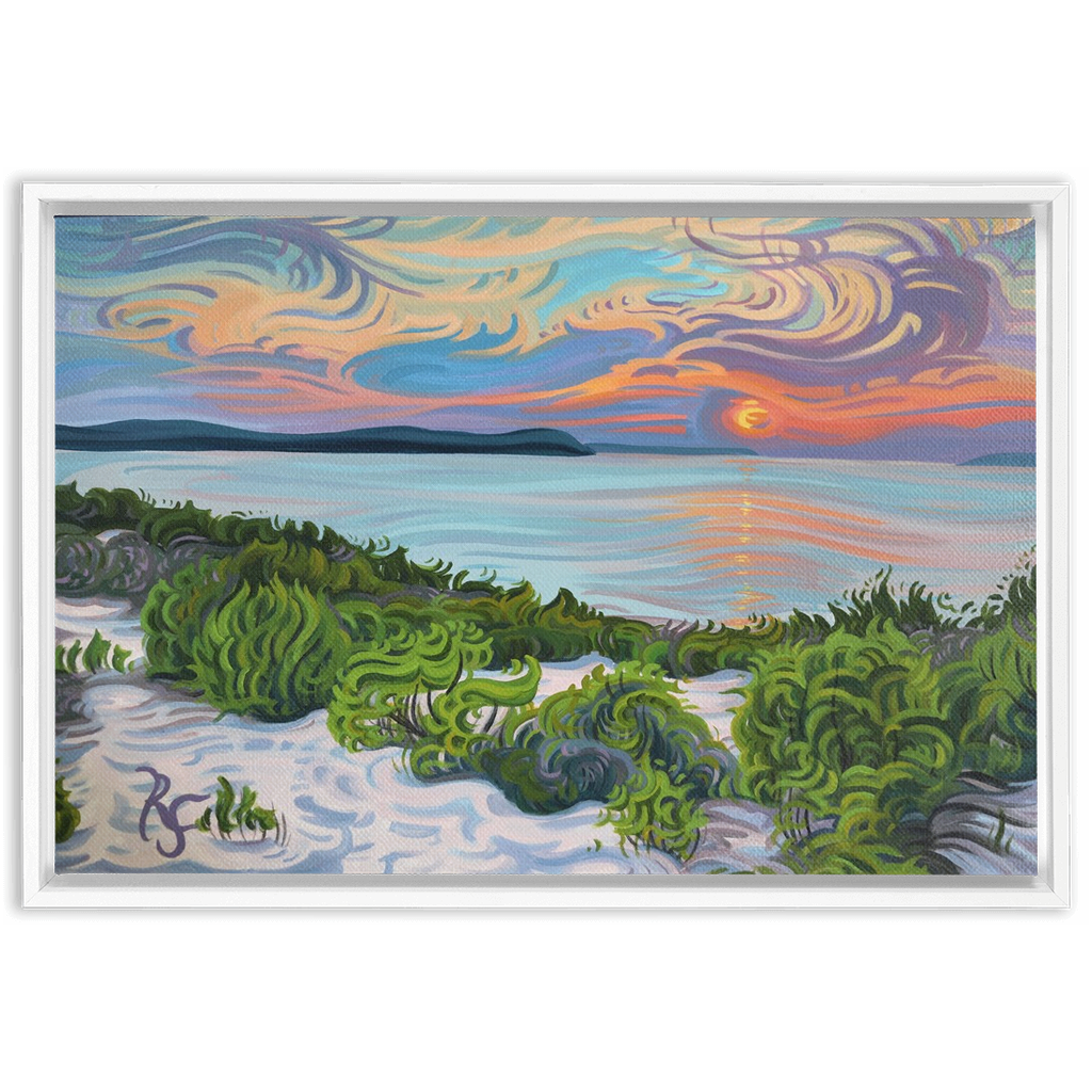 Lake Michigan Sunset, Framed Canvas Print - “Quiet Contemplation”