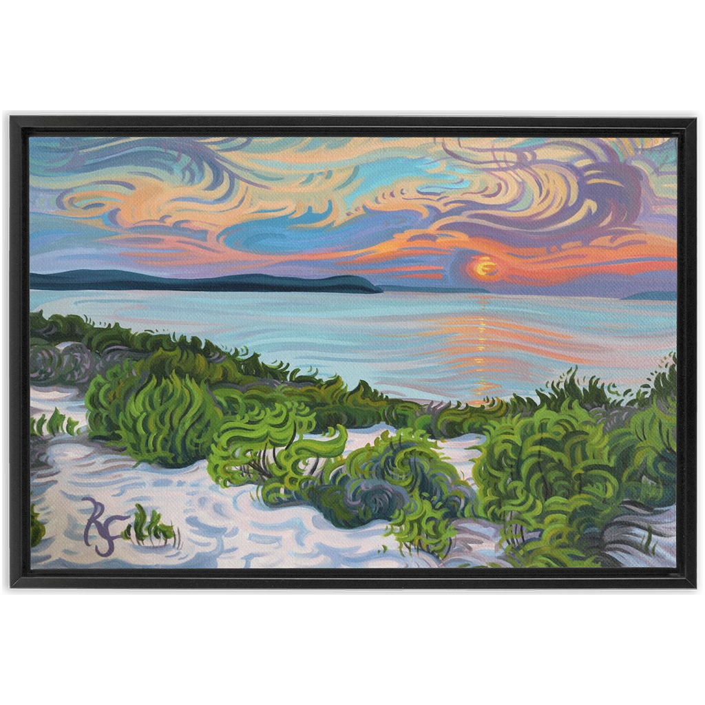 Lake Michigan Sunset, Framed Canvas Print - “Quiet Contemplation”
