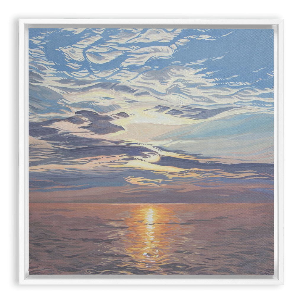 Lake Michigan Sunset Painting, Framed Canvas Print - “Be Still”
