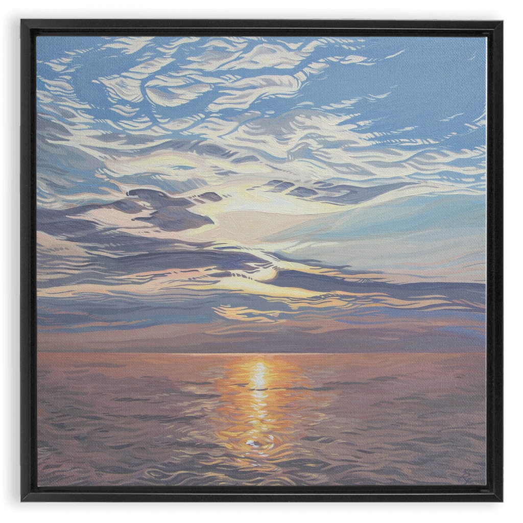 Lake Michigan Sunset Painting, Framed Canvas Print - “Be Still”