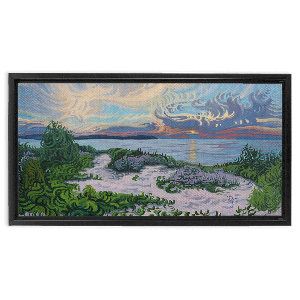 Lake Michigan Sunset, Beach Painting Framed Canvas Print - “Divine Moment”