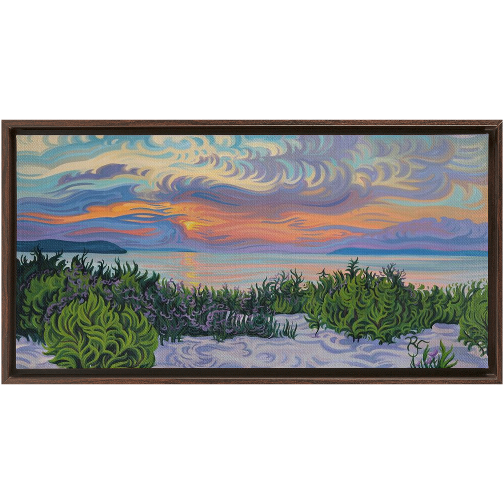 Lake Michigan Sunset Painting, Framed Canvas Print - Summer Scene