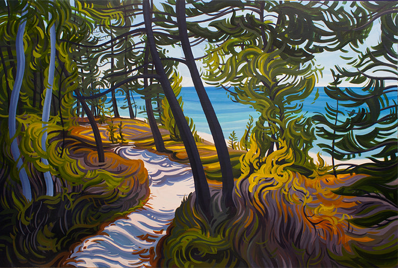 Pictured Rocks Trail Painting, Lake Superior Beach Framed Canvas Print - “The Evolving Adventure”