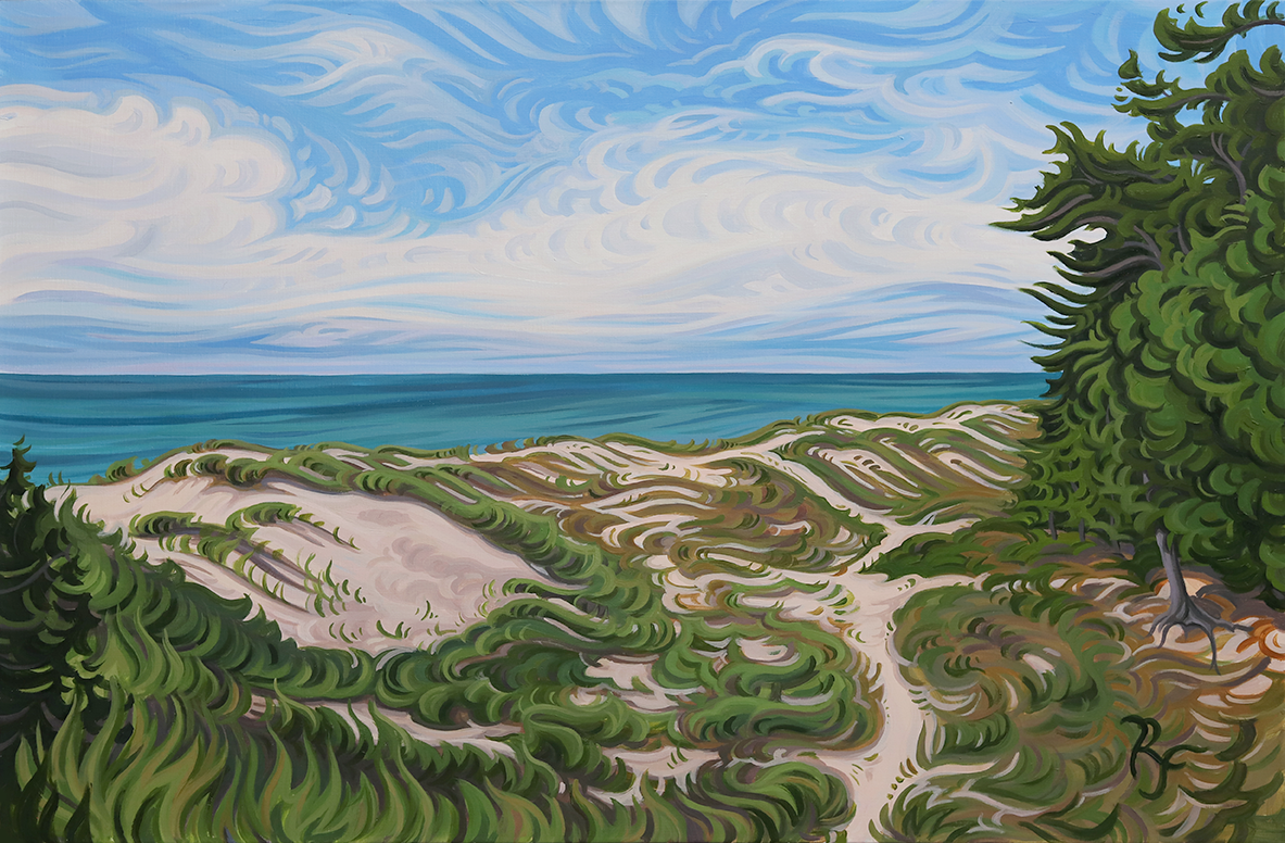 Lake Michigan Beach Painting, Framed Canvas Print - “Walk in Beauty”