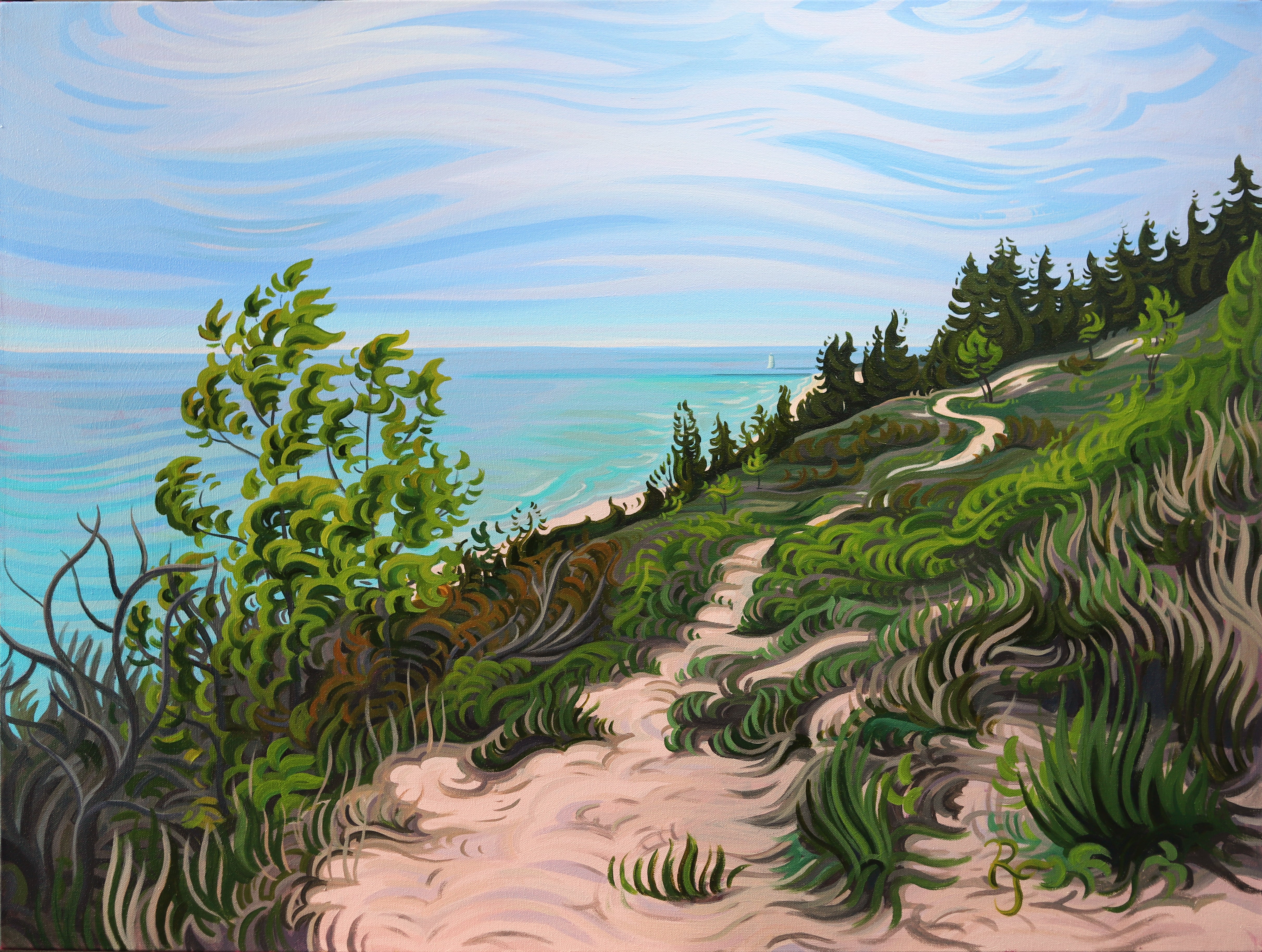 Waters Edge 30" x 40"Alberta Dunes, Frankfort Lighthouse