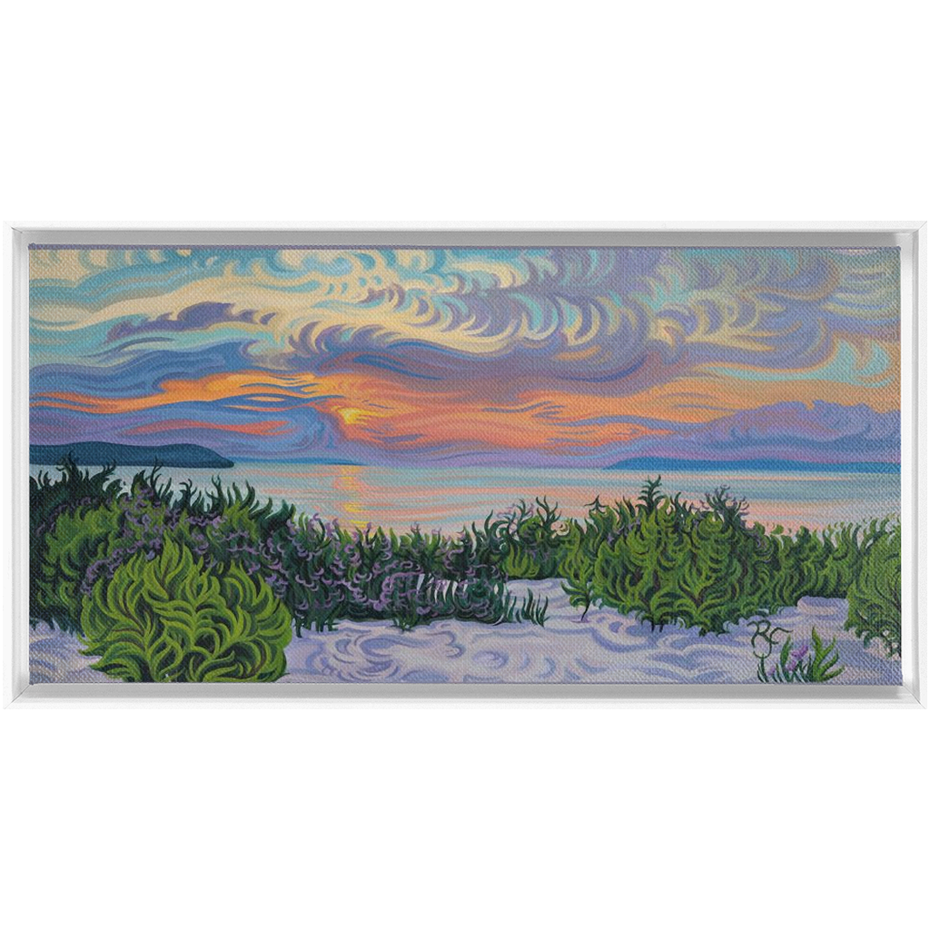 Lake Michigan Sunset Painting, Framed Canvas Print - Summer Scene