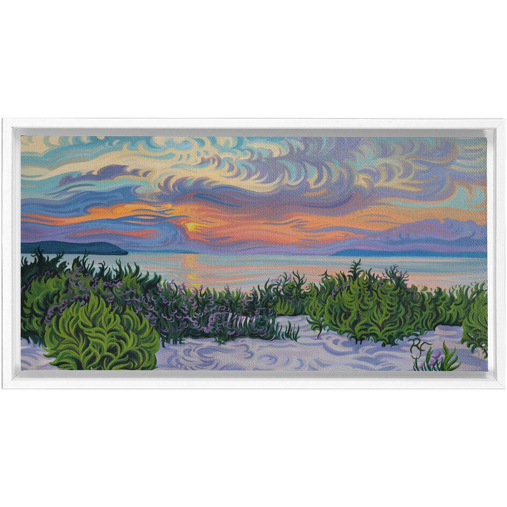 Lake Michigan Sunset Painting, Framed Canvas Print - Summer Scene