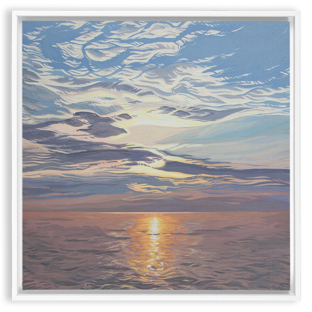 Lake Michigan Sunset Painting, Framed Canvas Print - “Be Still”