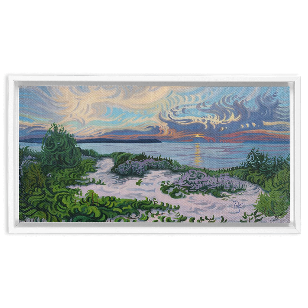 Lake Michigan Sunset, Beach Painting Framed Canvas Print - “Divine Moment”