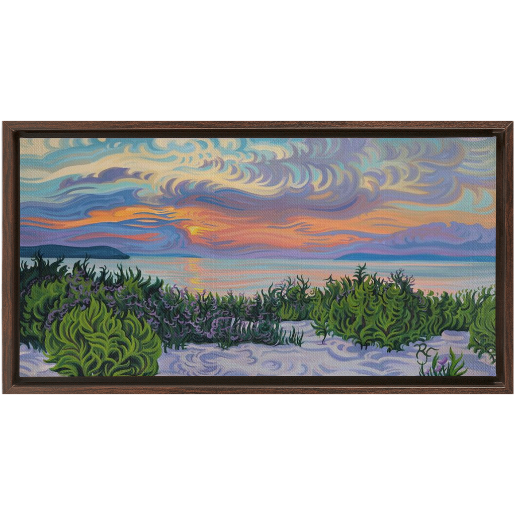 Lake Michigan Sunset Painting, Framed Canvas Print - Summer Scene