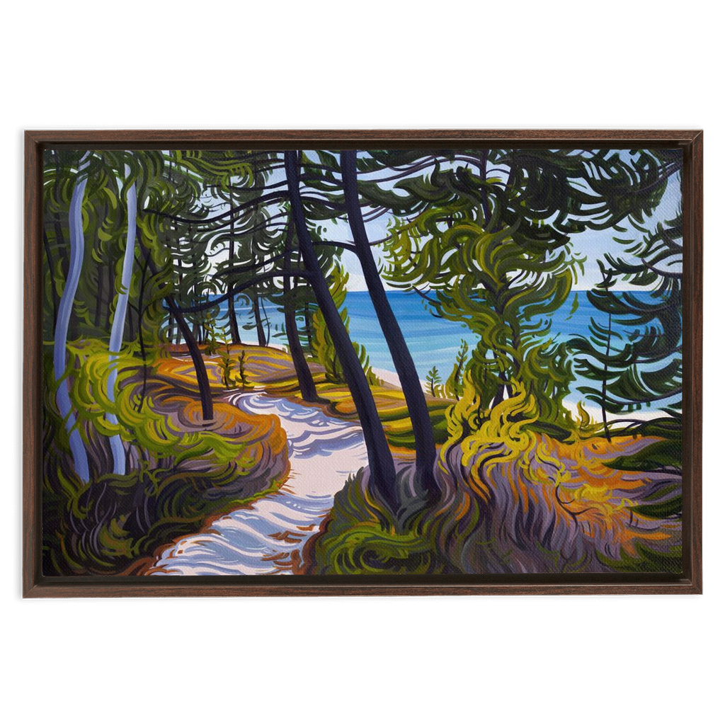 Pictured Rocks Trail Painting, Lake Superior Beach Framed Canvas Print - “The Evolving Adventure”
