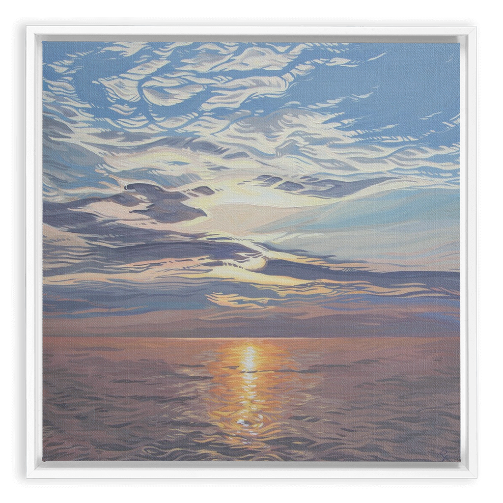 Lake Michigan Sunset Painting, Framed Canvas Print - “Be Still”