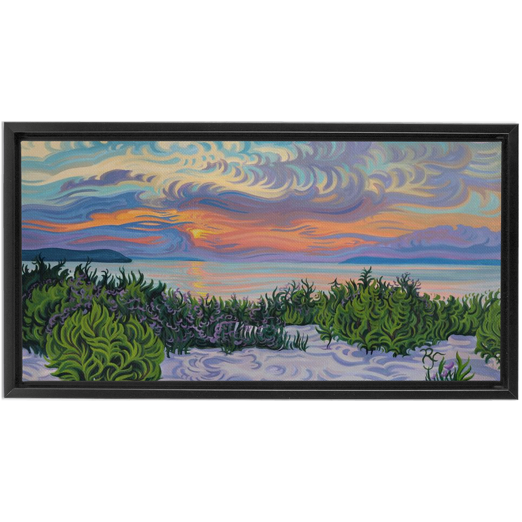 Lake Michigan Sunset Painting, Framed Canvas Print - Summer Scene