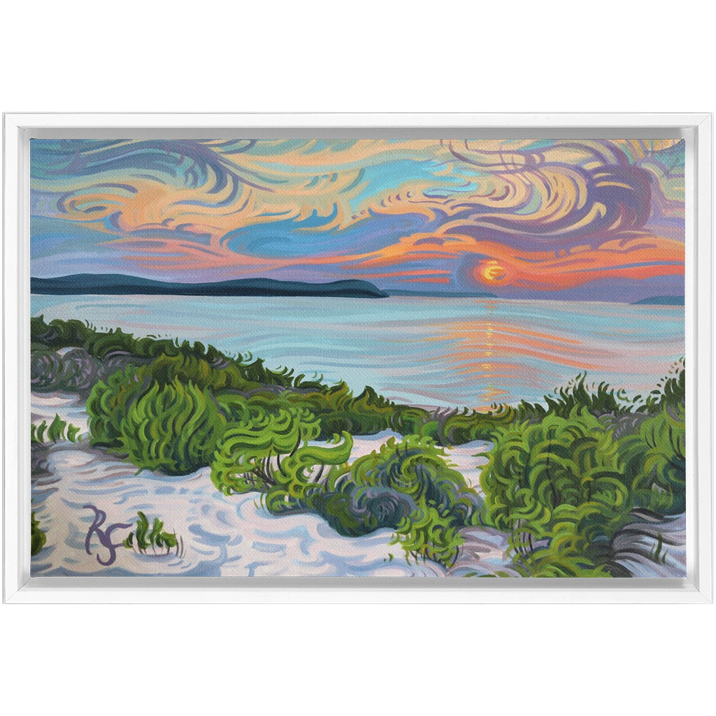 Lake Michigan Sunset, Framed Canvas Print - “Quiet Contemplation”