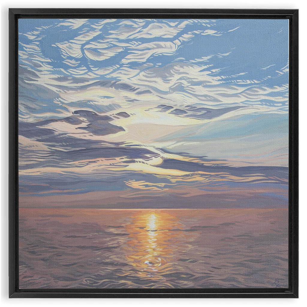 Lake Michigan Sunset Painting, Framed Canvas Print - “Be Still”
