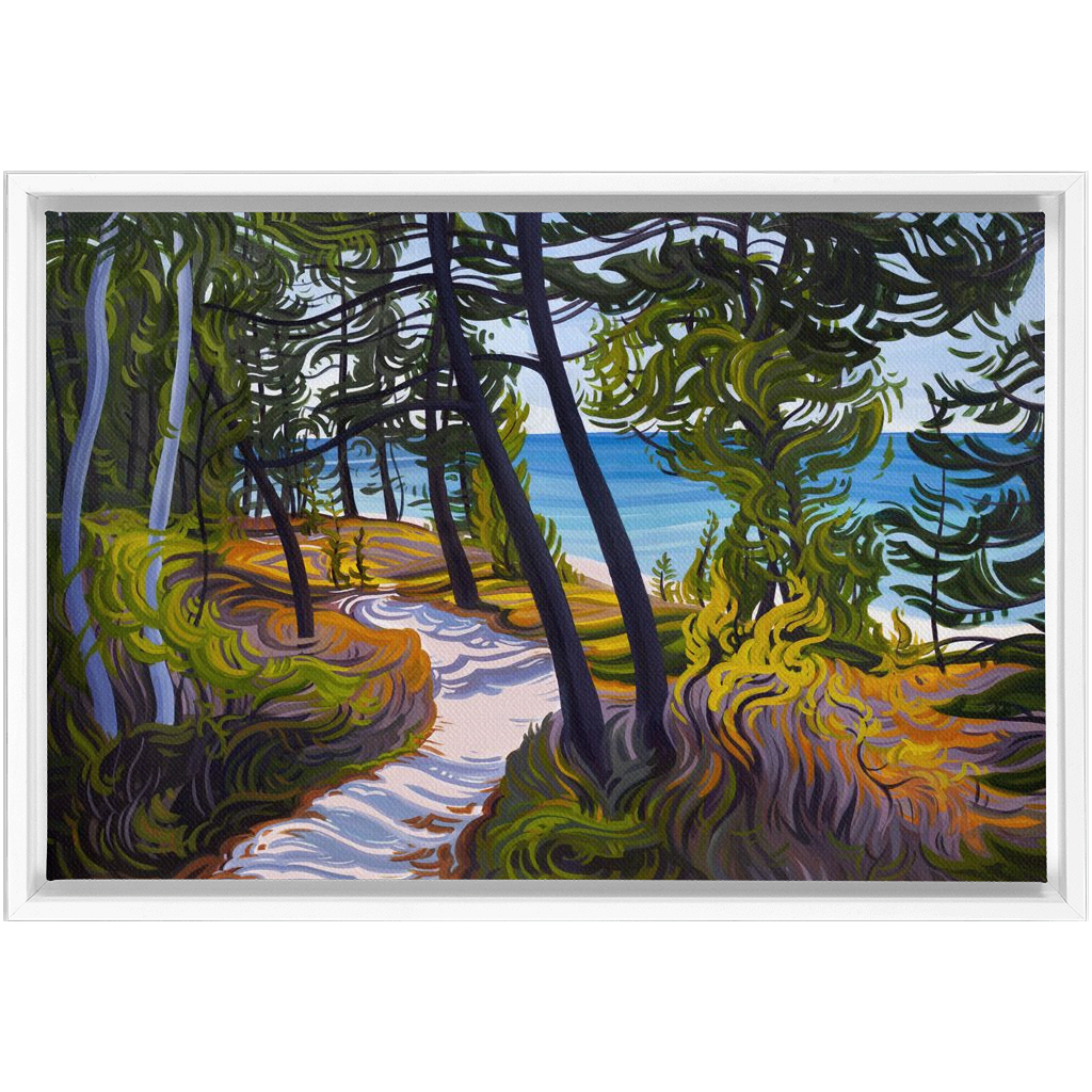 Pictured Rocks Trail Painting, Lake Superior Beach Framed Canvas Print - “The Evolving Adventure”