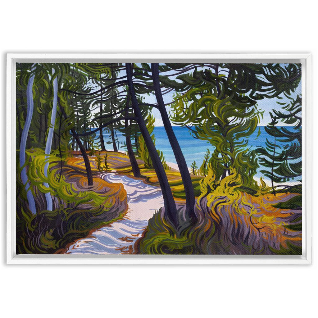 Pictured Rocks Trail Painting, Lake Superior Beach Framed Canvas Print - “The Evolving Adventure”