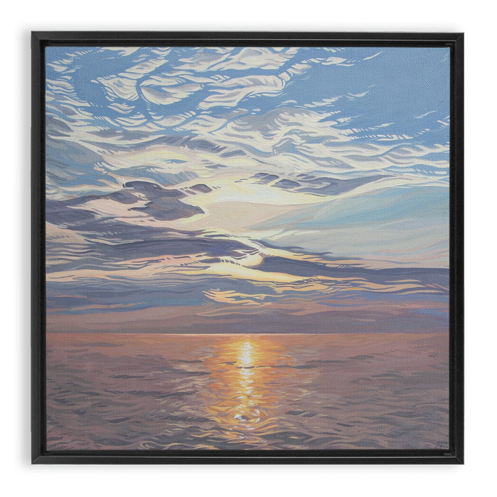 Lake Michigan Sunset Painting, Framed Canvas Print - “Be Still”