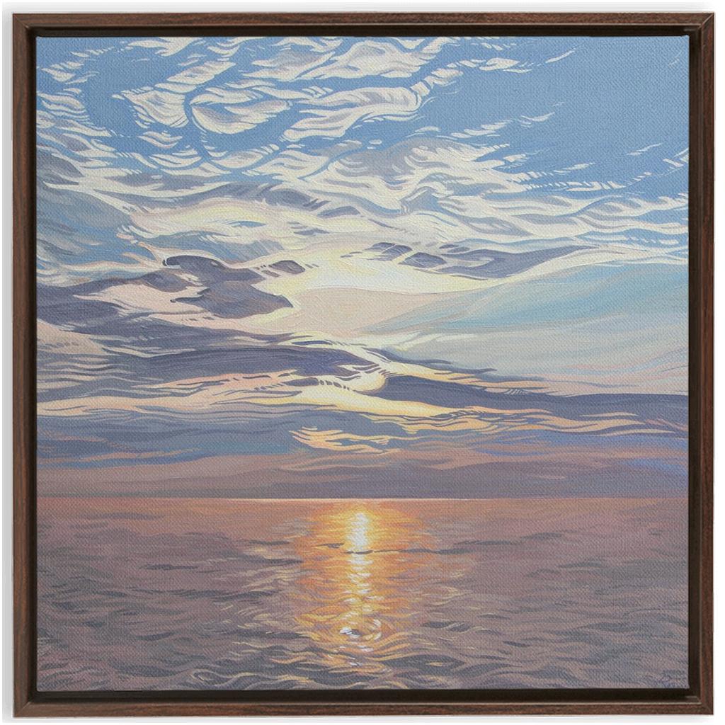 Lake Michigan Sunset Painting, Framed Canvas Print - “Be Still”