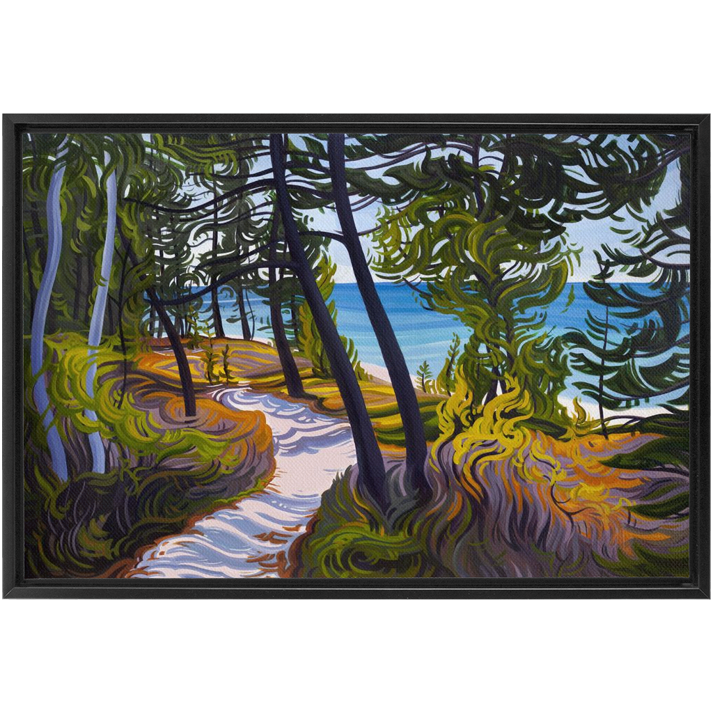 Pictured Rocks Trail Painting, Lake Superior Beach Framed Canvas Print - “The Evolving Adventure”
