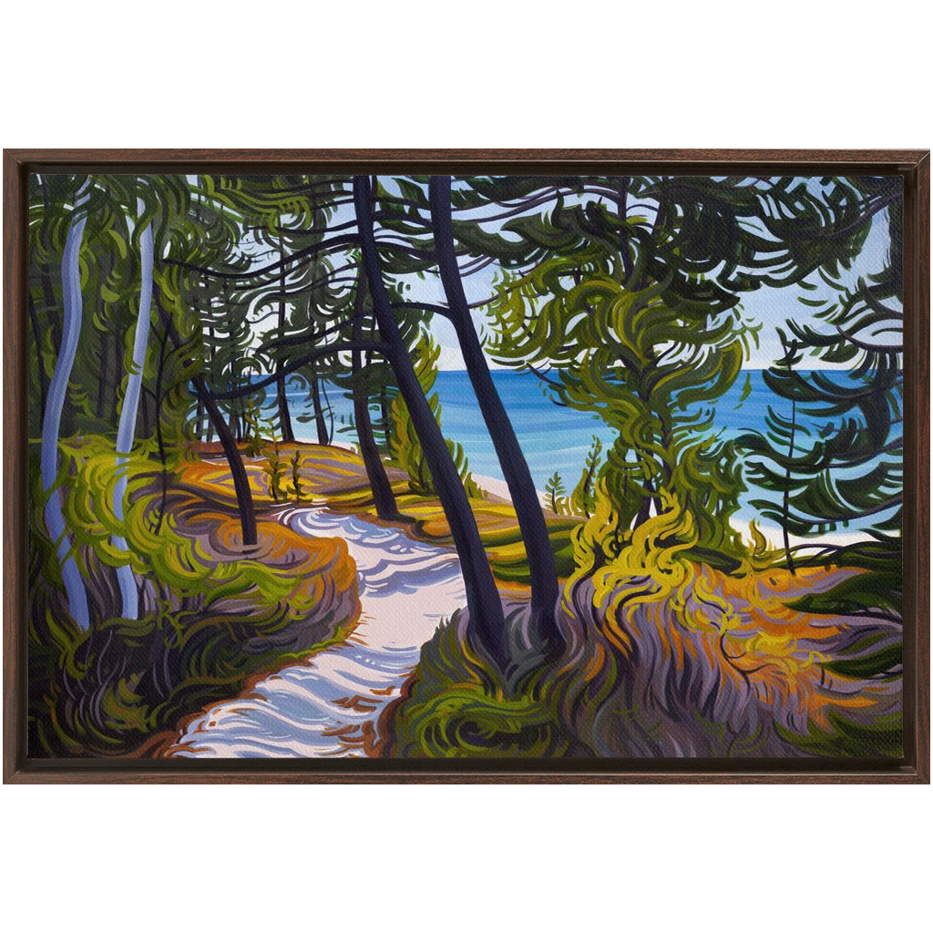 Pictured Rocks Trail Painting, Lake Superior Beach Framed Canvas Print - “The Evolving Adventure”