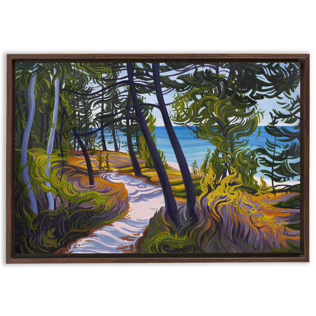 Pictured Rocks Trail Painting, Lake Superior Beach Framed Canvas Print - “The Evolving Adventure”