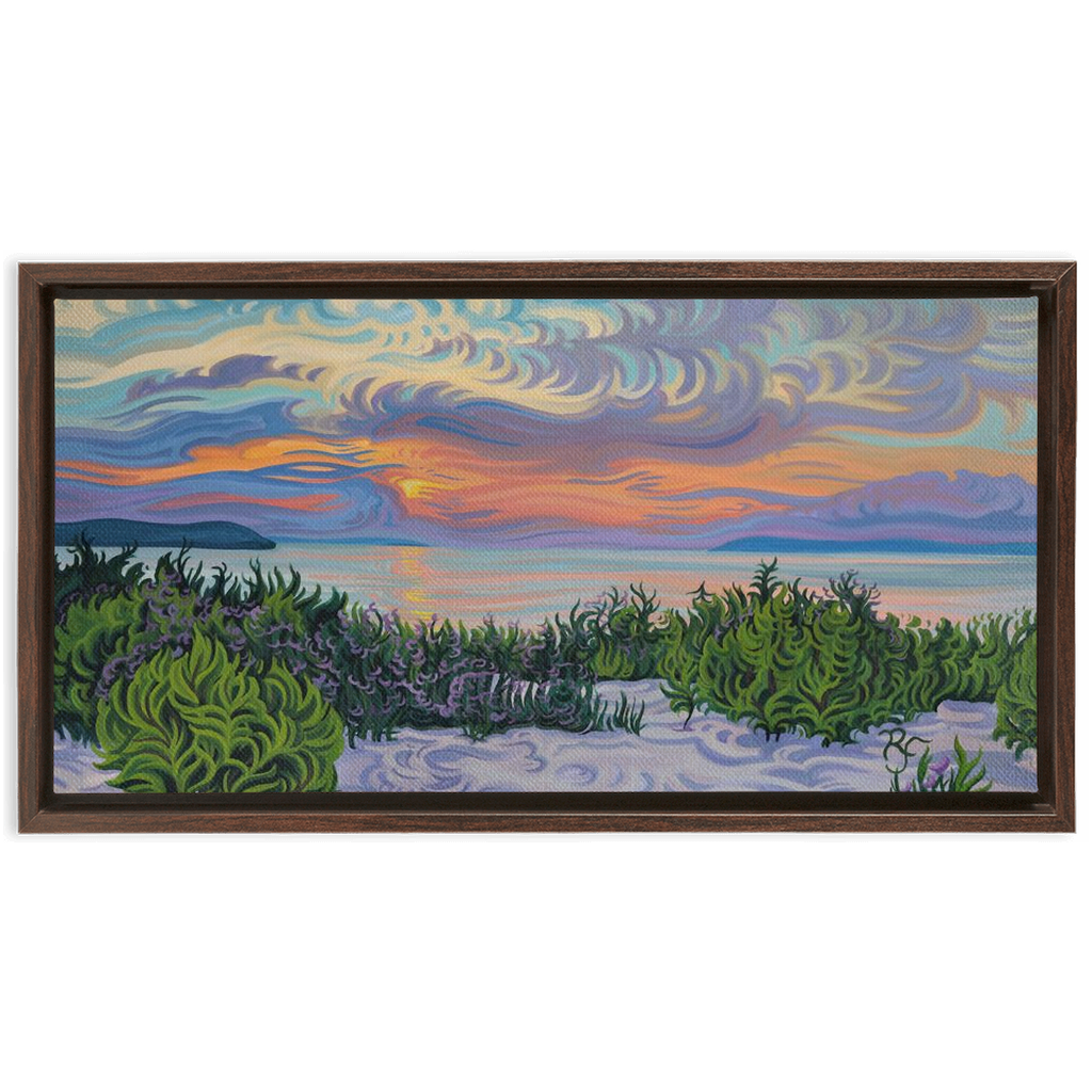 Lake Michigan Sunset Painting, Framed Canvas Print - Summer Scene