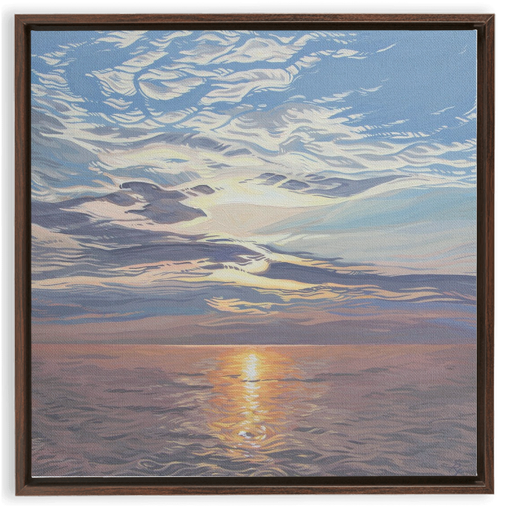 Lake Michigan Sunset Painting, Framed Canvas Print - “Be Still”