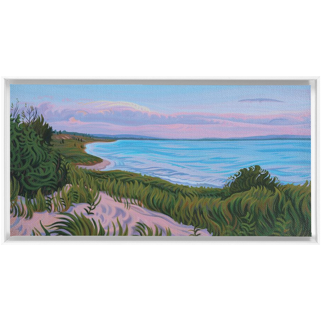 Lake Michigan Sunset Painting, Good Harbor Bay Framed Canvas Print - Water's Edge