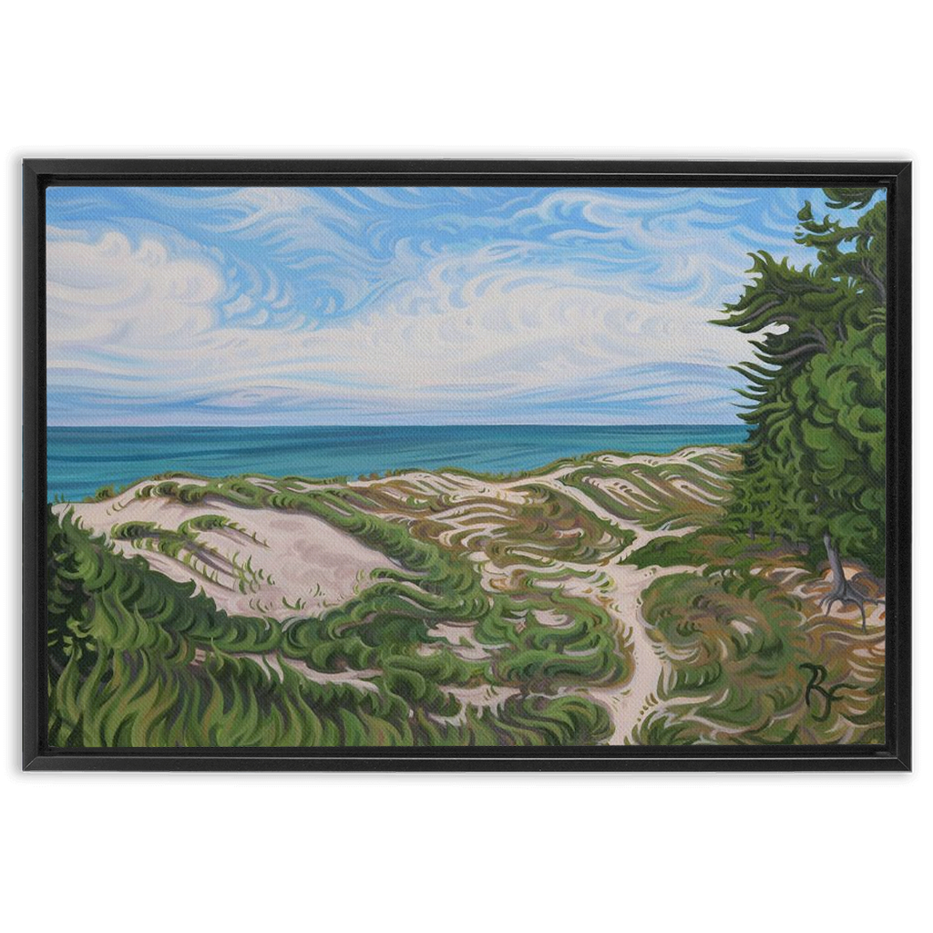 Lake Michigan Beach Painting, Framed Canvas Print - “Walk in Beauty”