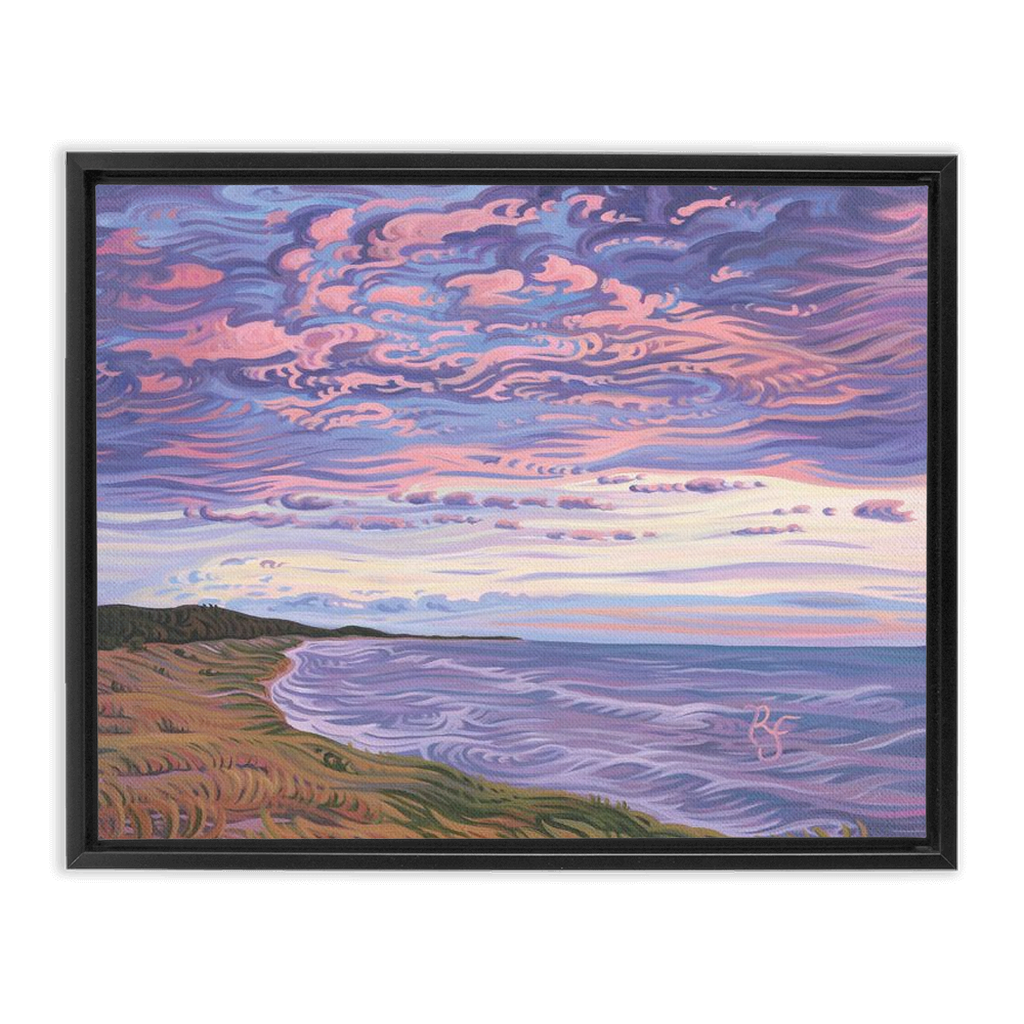 Lake Michigan Shoreline Sunset Painting, NordHouse Dunes Framed Canvas Print - “Michigan's Beauty”