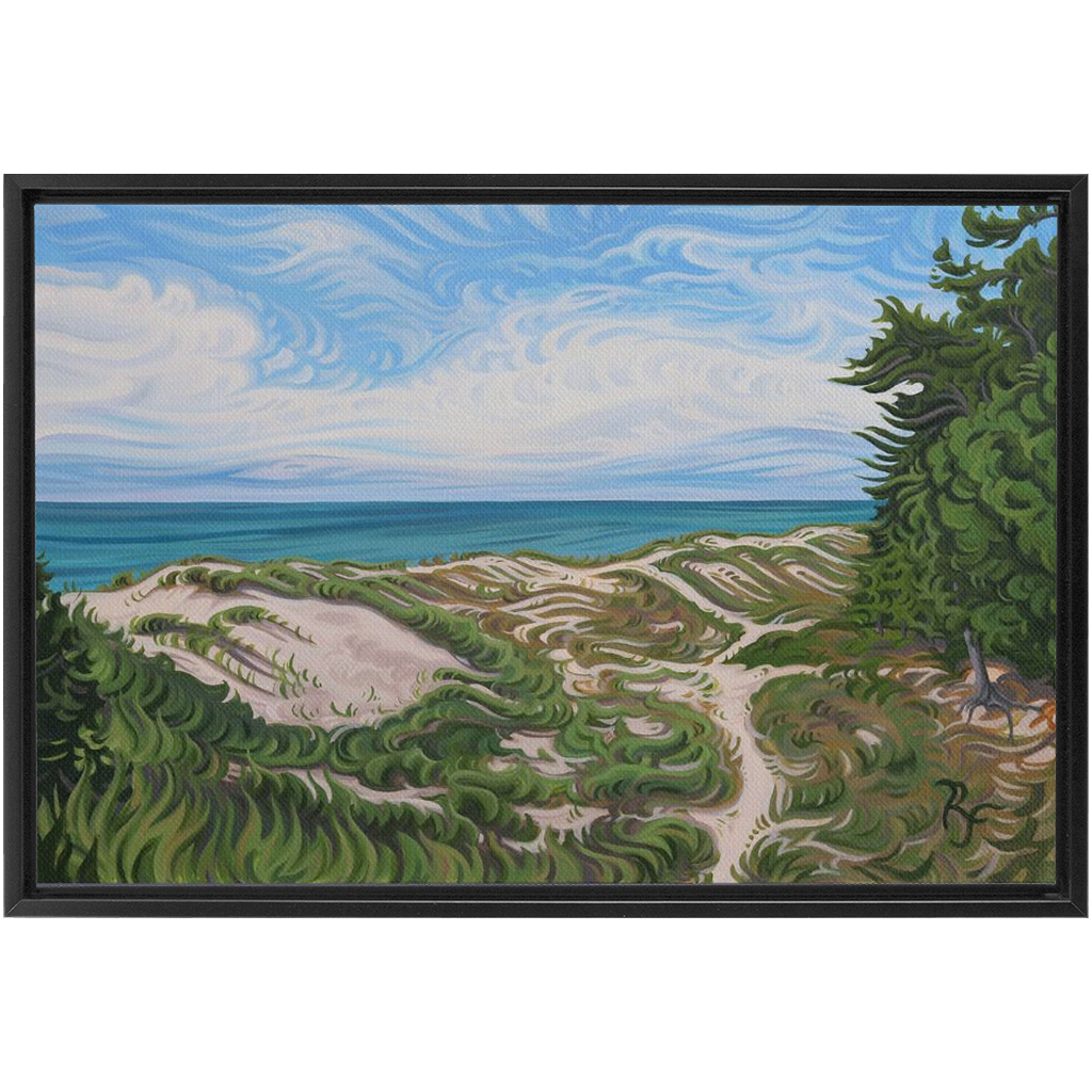 Lake Michigan Beach Painting, Framed Canvas Print - “Walk in Beauty”