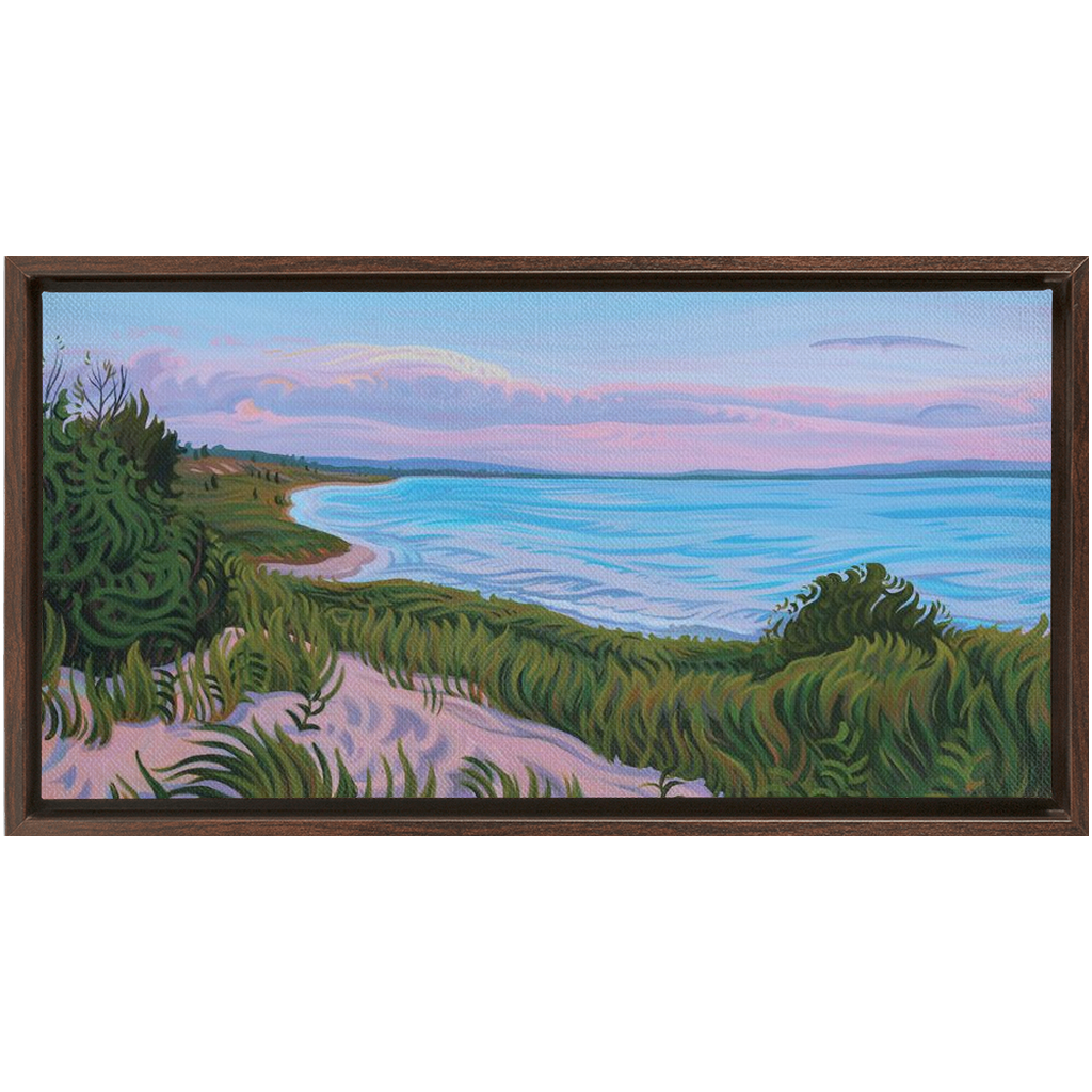 Lake Michigan Sunset Painting, Good Harbor Bay Framed Canvas Print - Water's Edge