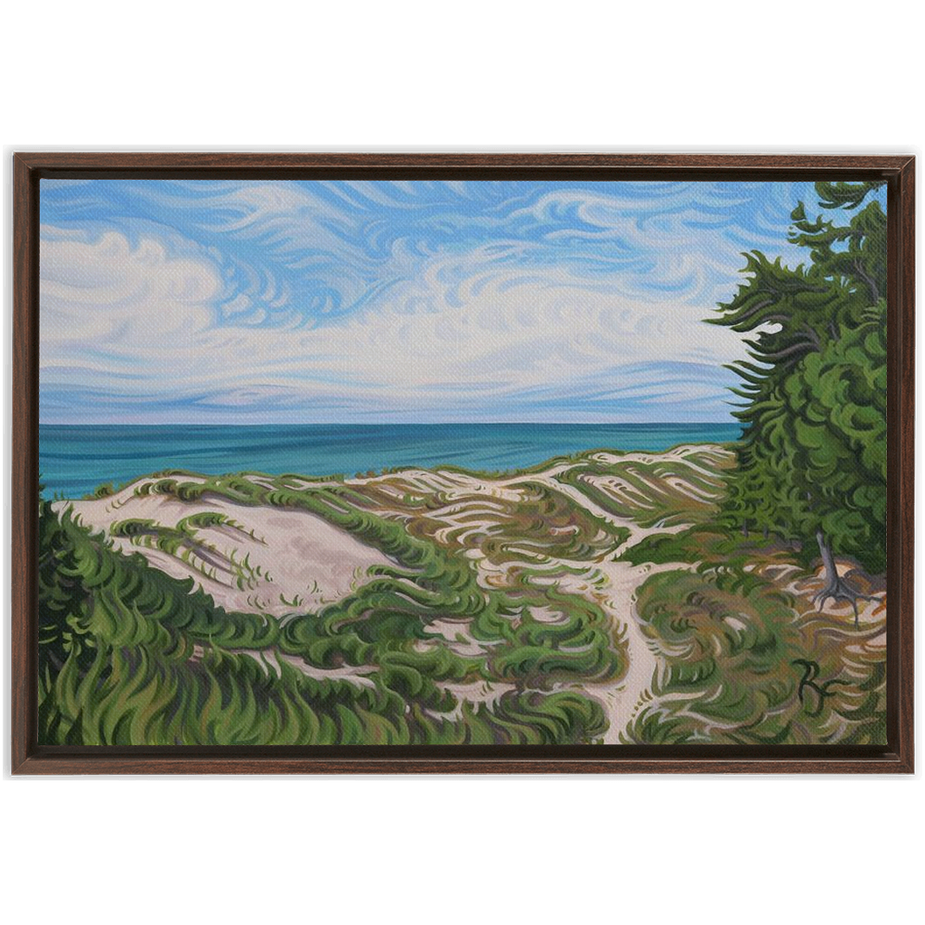 Lake Michigan Beach Painting, Framed Canvas Print - “Walk in Beauty”