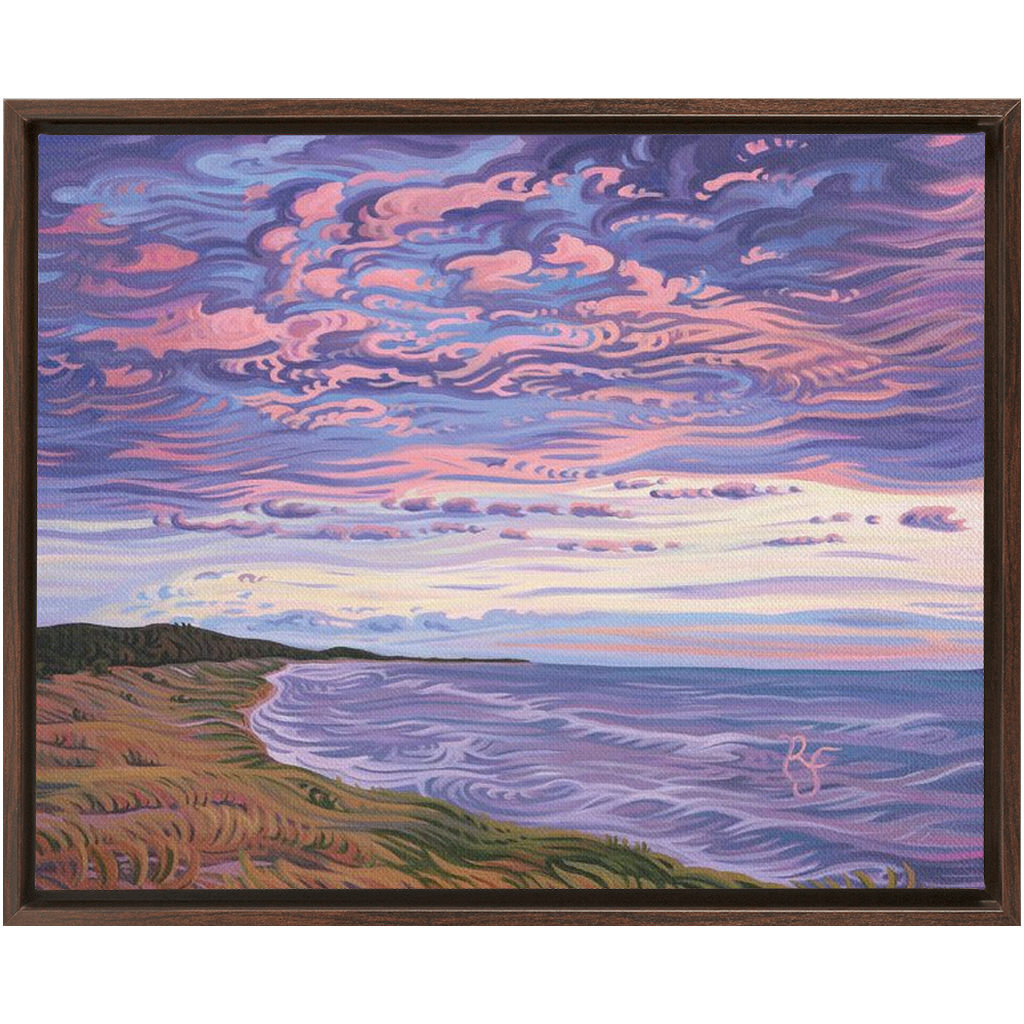 Lake Michigan Shoreline Sunset Painting, NordHouse Dunes Framed Canvas Print - “Michigan's Beauty”