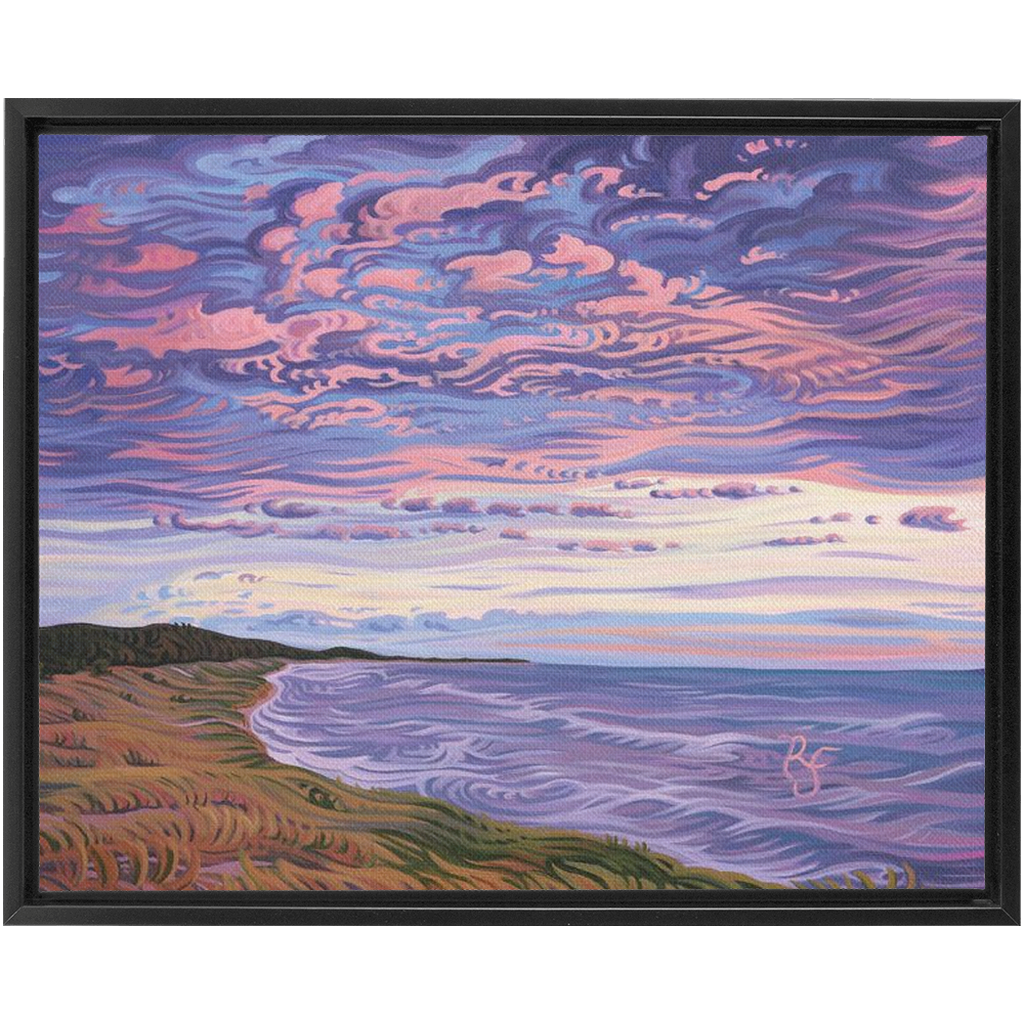 Lake Michigan Shoreline Sunset Painting, NordHouse Dunes Framed Canvas Print - “Michigan's Beauty”