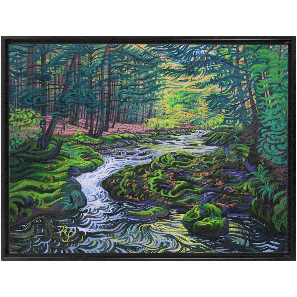 Porcupine Mountains River Painting, Framed Canvas Print - “Water of Life”