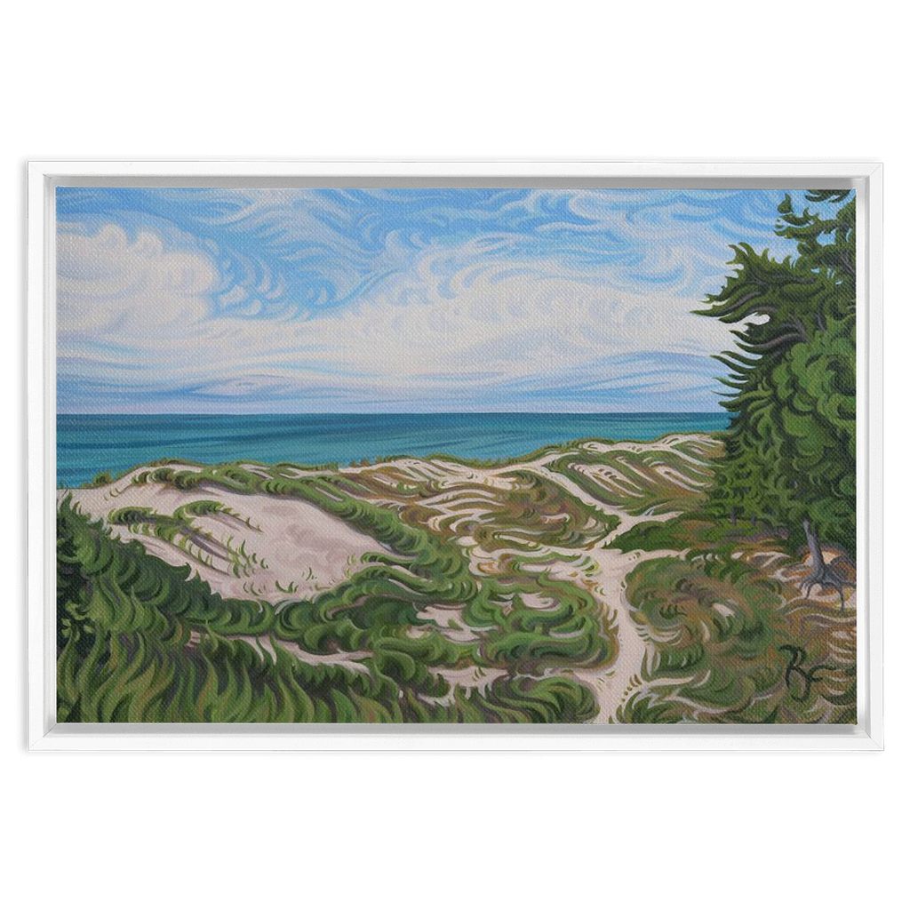 Lake Michigan Beach Painting, Framed Canvas Print - “Walk in Beauty”