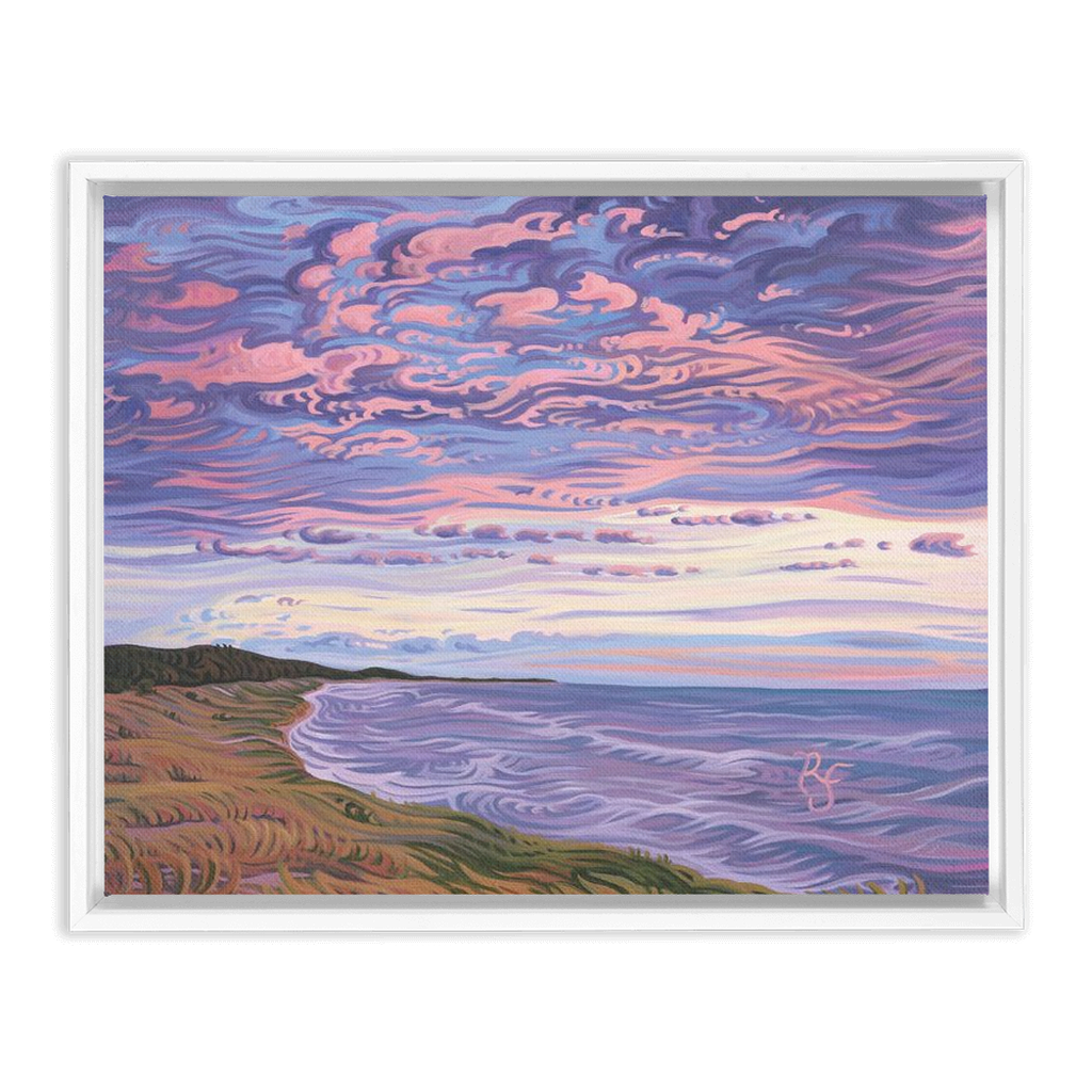 Lake Michigan Shoreline Sunset Painting, NordHouse Dunes Framed Canvas Print - “Michigan's Beauty”