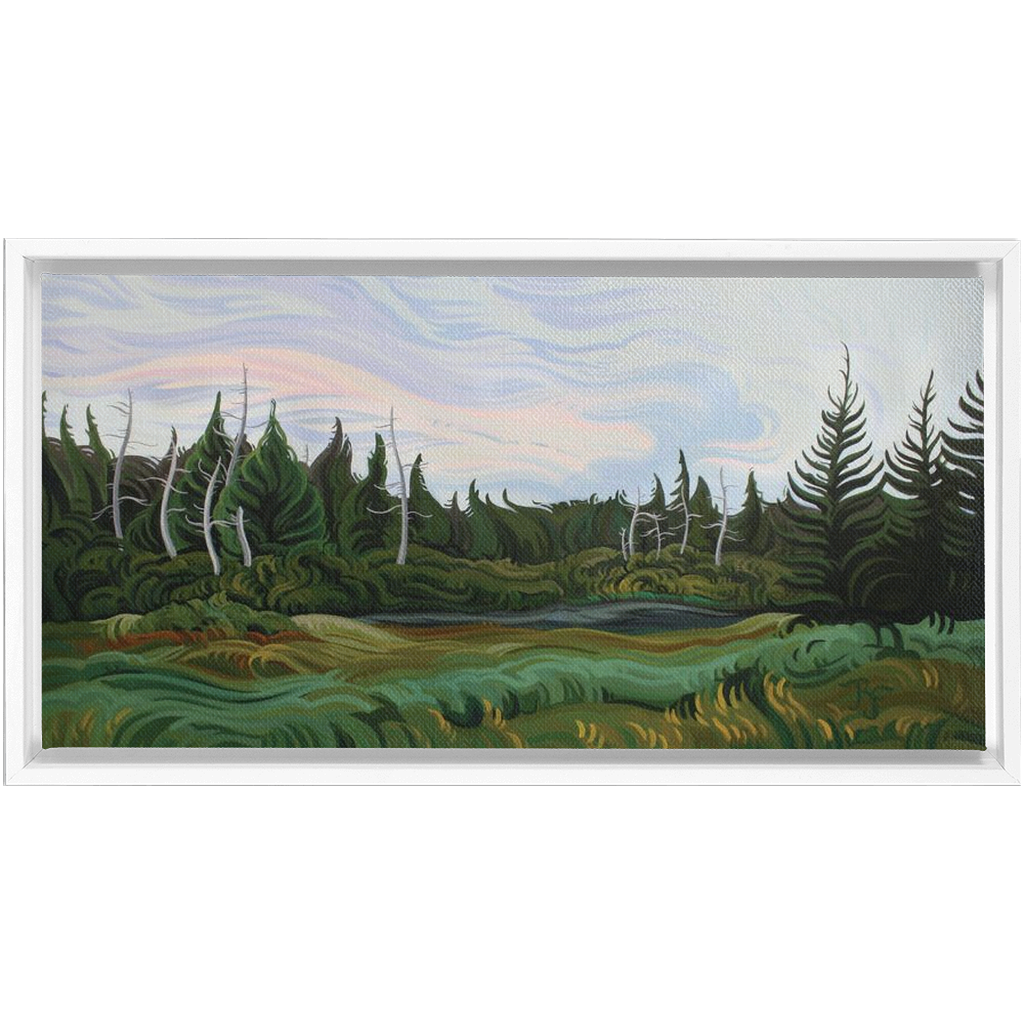 Michigan Marsh Painting, Upper Peninsula Framed Canvas Print - “Summer's Night”